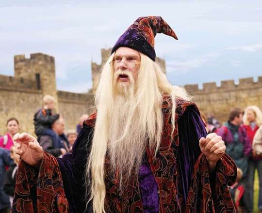 Alnwick Castle's professor Albus Dumbledore from the Harry Potter magic show