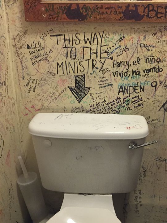 Harry Potter's Elephant House cafe toilet cistern covered in graffitti